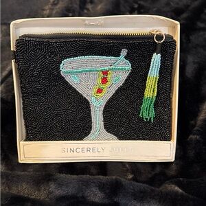 Sincerely Jules Black Beaded Martini Clutch with Multicolor Tassel